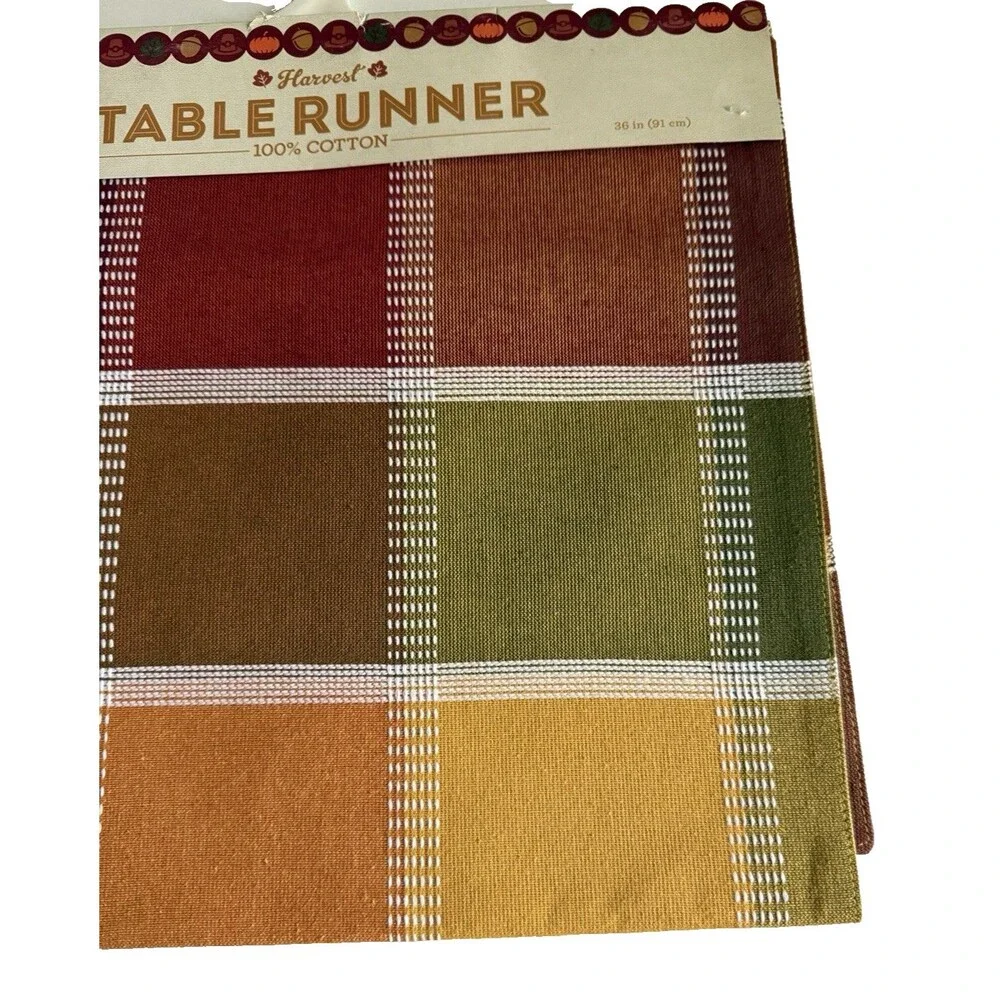 Thanksgiving Fall Table Runner 14x36 Autumn Colors Check Plaid Machine Wash